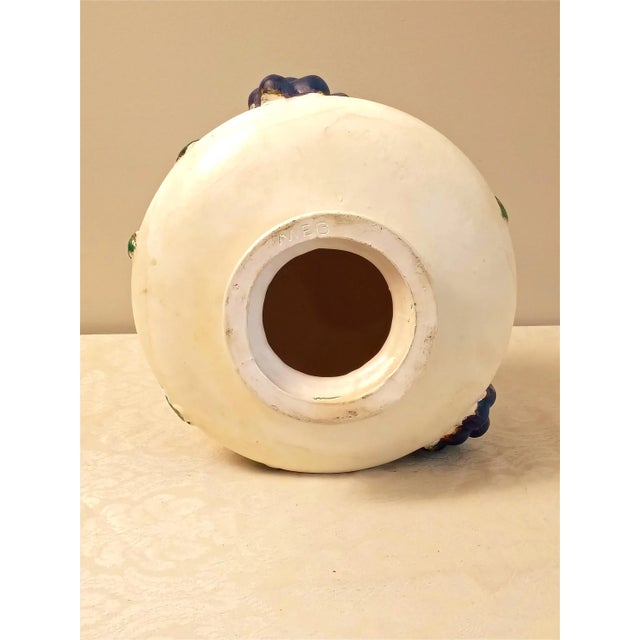 Ceramic Sculptural Fruit Compote Bowl Centerpiece Colorful Italian Style Folk Art Pedestal Matte Finish For Sale In Savannah - Image 6 of 8