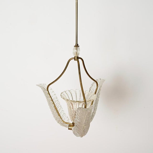 Large Flower Murano Glass and Brass Pendant from Barovier, Italy, 1940s For Sale - Image 6 of 13