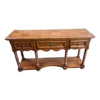 Late 20th Century Oak Barley Twist 3 Drawer Console / Sofa Table For Sale