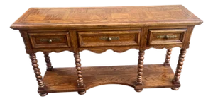 Late 20th Century Oak Barley Twist 3 Drawer Console / Sofa Table
