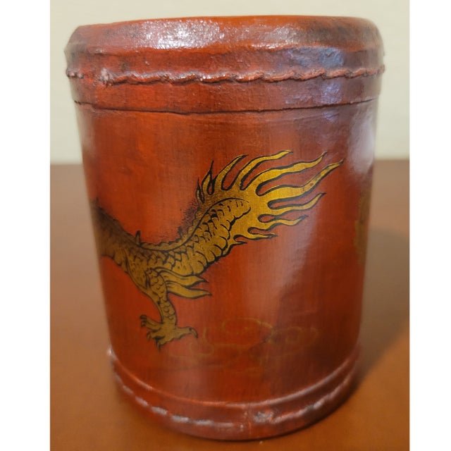 Chinoiserie Leather Pen/Pencil/Brush Holder. For Sale - Image 4 of 6