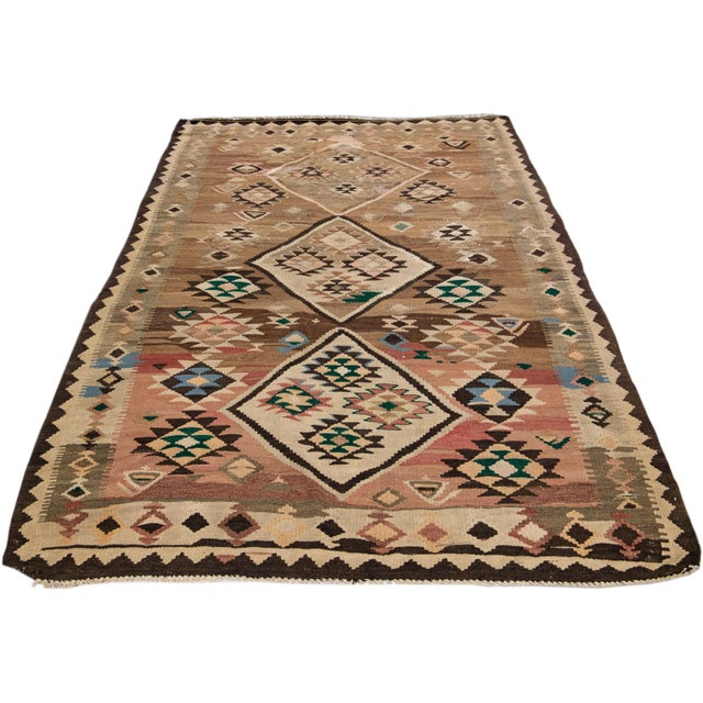Tribal 1960s Vintage Turkish Kilim Beige Handmade Tribal Wool Rug For Sale - Image 3 of 10
