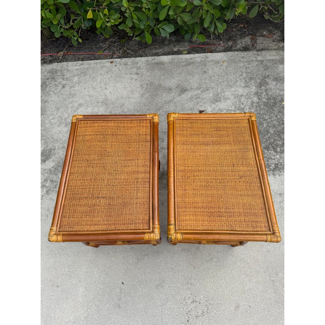 Brown Rattan End Tables With Magazine Racks - A Pair For Sale - Image 8 of 11