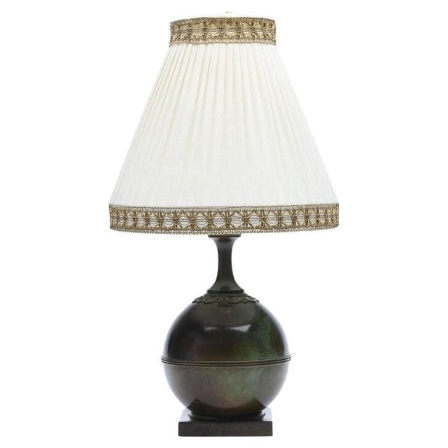 Swedish Modern Art Deco Table Lamp in Patinated Bronze from GAB, 1930s For Sale - Image 9 of 9