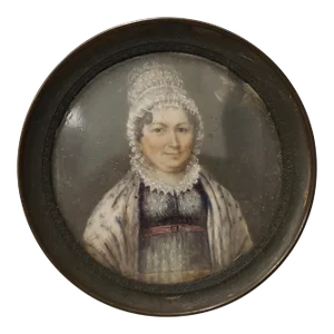 Fine Mid 19th Century Portrait Miniature of a Woman Wearing a Lace Bonnet