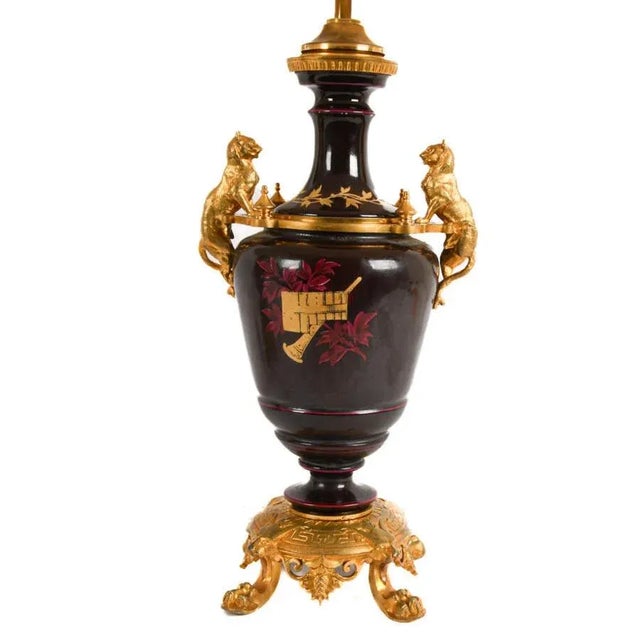 Mid 20th Century Pair of Vintage French Empire Revival Porcelain Urn Lamps, After Sèvres, With Gilt Bronze Mounts For Sale In Greensboro - Image 6 of 7