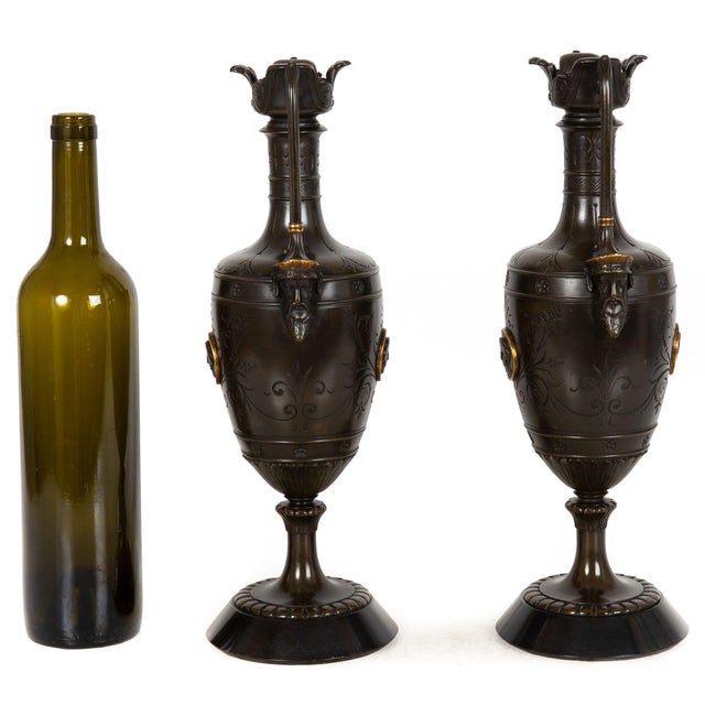 19th Century Pair of Neo-Greco Bronze and Marble Urns Vases With Candlestick Circa 1880 For Sale - Image 5 of 18