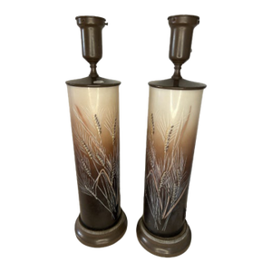 Pair of Vintage La Rochère French Cameo Glass Table Lamps Wheat Motif