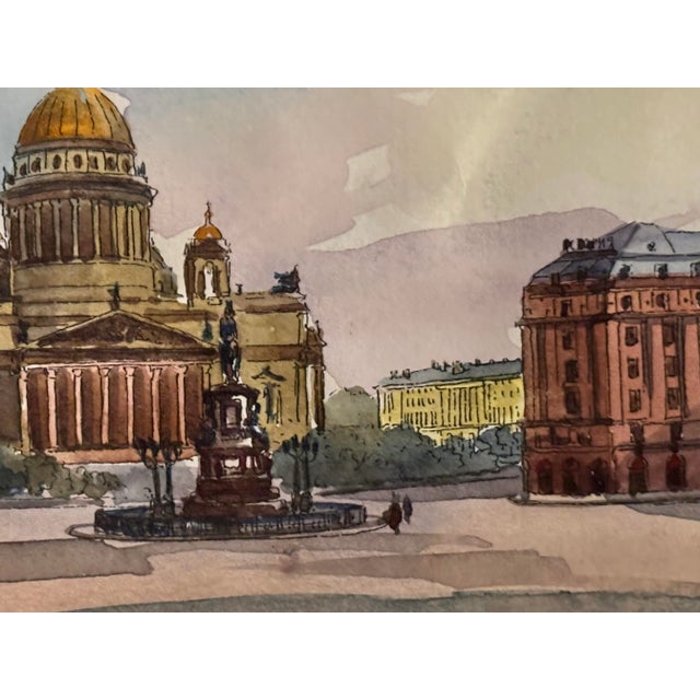 Original Galina Karmatskaya St. Petersburg Square Pen and Watercolor Painting, Matted For Sale - Image 6 of 12