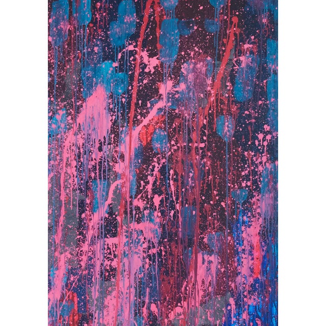 Contemporary "Red Cyan Pink Blue 1" Original Large Abstract Painting by Simon Findlay For Sale - Image 3 of 7