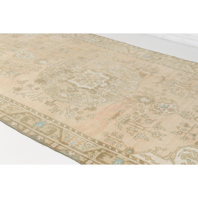 Antique Faded Turkish Oushak Rug in Apricot, Sage Mint, and Pale Gold For Sale - Image 10 of 10