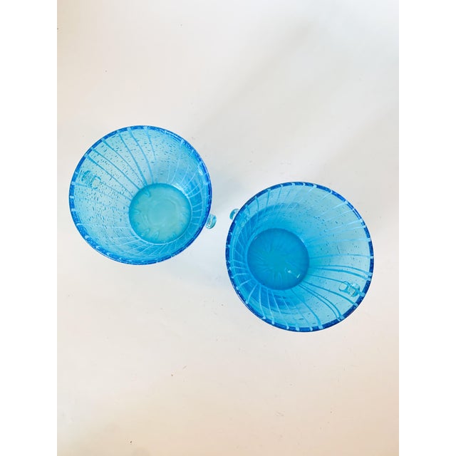 Glass Vintage Venini Murano Style Blue Bubble Glass Wine Cooler Ice Buckets Italy 1970, a Pair For Sale - Image 7 of 12
