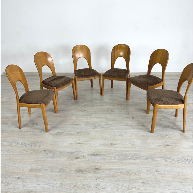Dimensions: H 35” x W 19.3” x D 18.5” x SH 18” Set of 6 Vintage Danish teak dining chairs, designed by Niels Koefoed for...