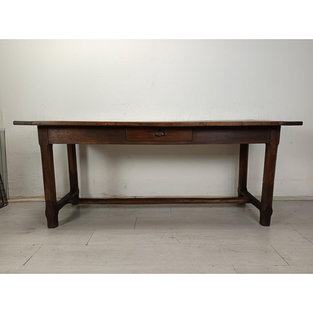 Rustic Oak and Walnut Farmhouse Table For Sale - Image 3 of 18