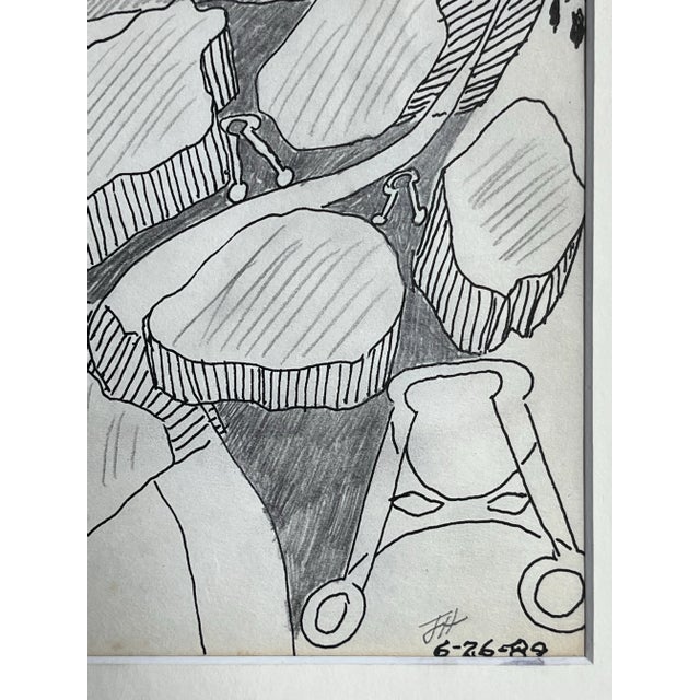 Abstract Vintage Modernist Abstract Landscape Drawing by Jewel Vintage Modernist Abstract Drawing by Jewel Haley For Sale - Image 3 of 6