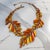 2010s Oscar De La Renta 22k Gold Plated Orange Amber Resin Leaf Statement Necklace For Sale - Image 5 of 13
