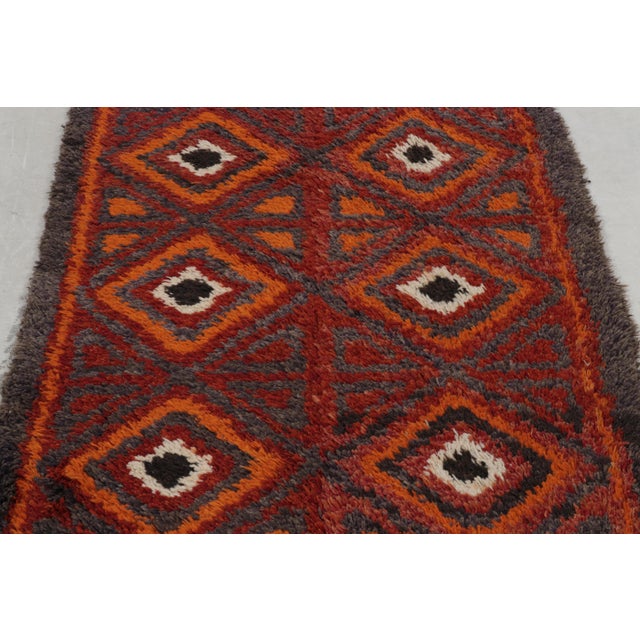 Transitional Hand-Knotted Antique Rug Red Moroccan Runner - High Pile and Diamond Pattern For Sale - Image 3 of 10
