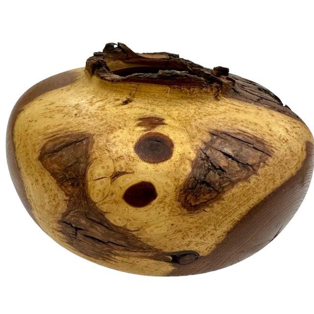 Rustic Natural Edge Collard Wood Turning Bowl For Sale - Image 3 of 9