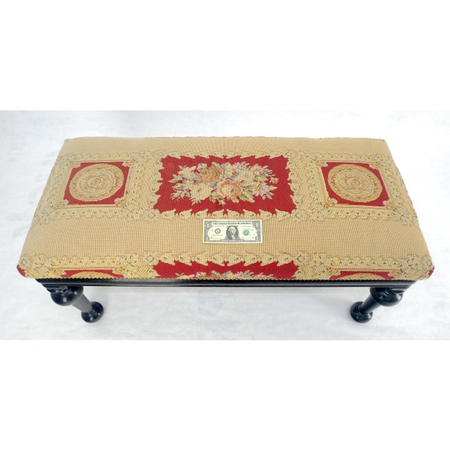 Tapestry Upholstery Massive Turned Black Lacquer Legs Window Bench MINT For Sale - Image 13 of 14