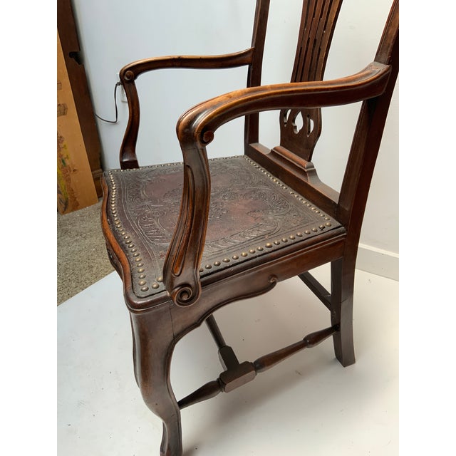Brown Mid 19th Century Floral Carved Walnut Cabriole Legged Arm Chair For Sale - Image 8 of 10