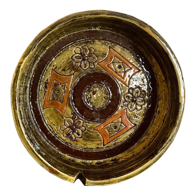 Italy Mid Century 1950s Hand Painted Green Ceramic Ashtray Bowl Catch All / Raymor Bitossi Aldo Londi For Sale