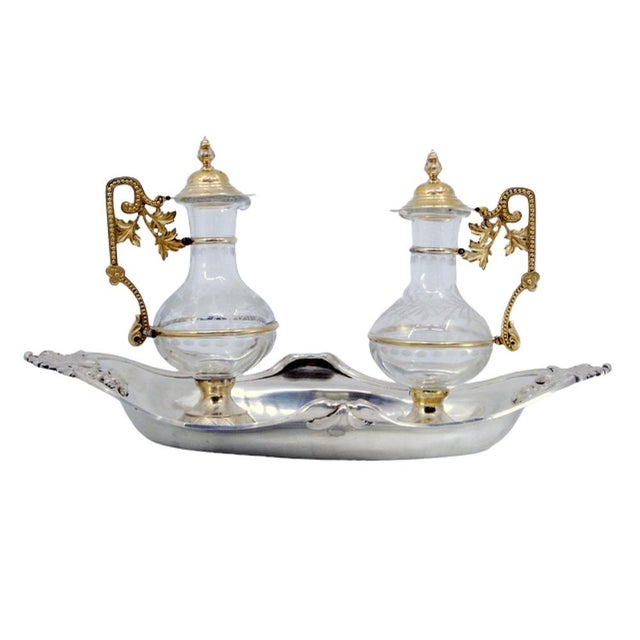 Gilded Silver and Acid-Etched Glass Altar Cruets with Bunches of Grapes and Shells, Set of 3 For Sale - Image 11 of 11