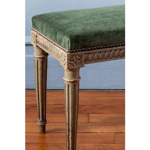 French Louis XVI Upholstered Painted Ottomans, 19th Century, Set of 2 For Sale - Image 9 of 14