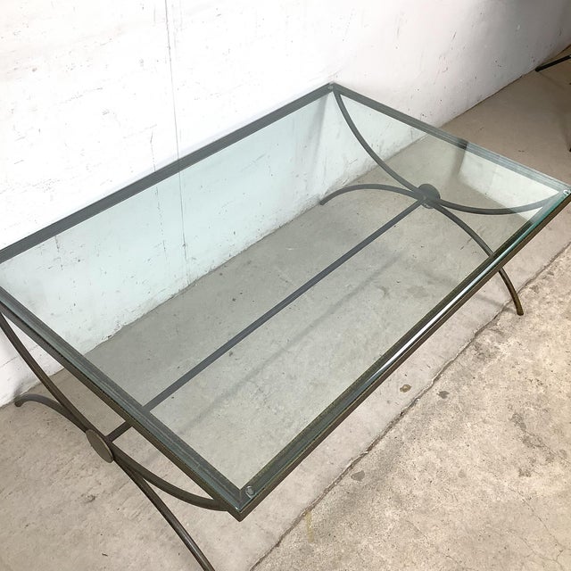 Late 20th Century Sculptural Patinated Iron and Beveled Glass Coffee Table For Sale - Image 5 of 14