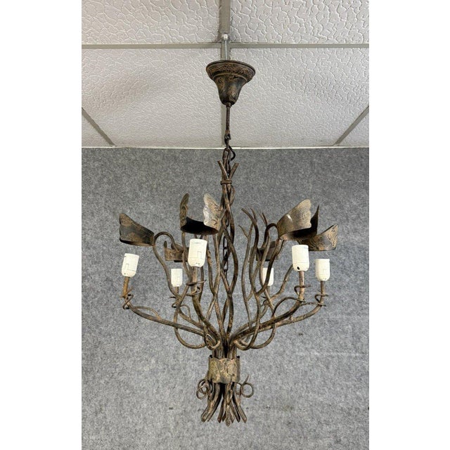 Vintage iron chandelier with a rust patina, circa 1980, 6 lights in total H 94 x D 56 cm Up to 250V (Europe/UK...
