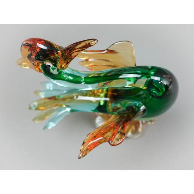 Green Vintage Late 20th Century Murano Italian Sommerso Art Glass Heron Egret Bird Sculpture For Sale - Image 8 of 10