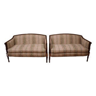 1920 Hickory Chair Sheraton Style Mahogany Spring-Seat Pair of Loveseats For Sale