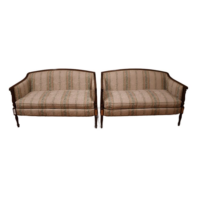 1920 Hickory Chair Sheraton Style Mahogany Spring-Seat Pair of Loveseats For Sale