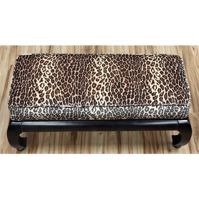 Black Newly Upholstered Late 20th C Leopard Print Velvet Ming Style Rolling Bench For Sale - Image 8 of 10