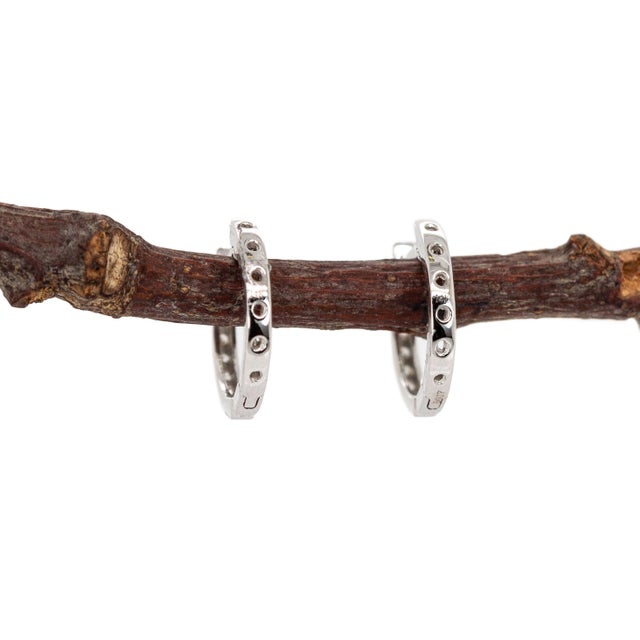 White 14k Solid Gold Ethically Sourced Diamond Hoops | Latch Back Closure For Sale - Image 8 of 8