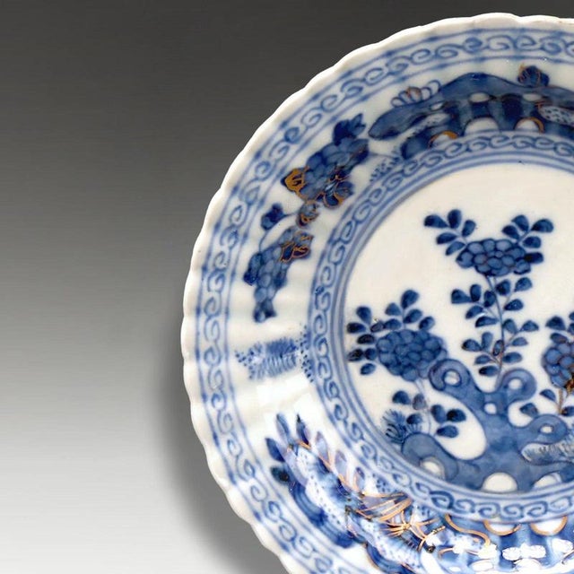 Antique Chinese Kangxi Fluted Blue and White Porcelain Dish, 1700 For Sale - Image 4 of 7