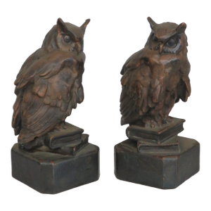 Owls Birds Standing on Books Sculpture Bookends a Pair 4679b