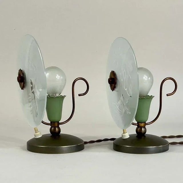 1950s Mid-Century Etched Glass Table Lamps, Italy, 1950s, Set of 2 For Sale - Image 5 of 16