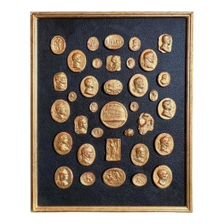 #157 Grand Tour Revival Gilded Intaglio Arrangement on the Leather Board and in Gilt Frame For Sale