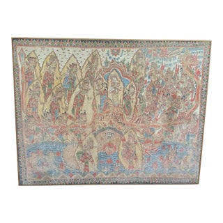 Bali Hindu Textile Framed 'Kamasan' Painting, Indonesia C. 1940 For Sale