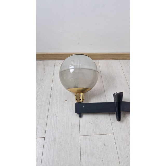 Mid-Century Modern Iron and Brass Wall Lamps with Fresnel Glass, 1950s, Set of 2 For Sale - Image 3 of 8