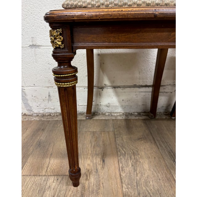 Brown Vintage French Louis XVI Style Harp Back Lyre Back Bronze Ormulu Dining Chairs For Sale - Image 8 of 14