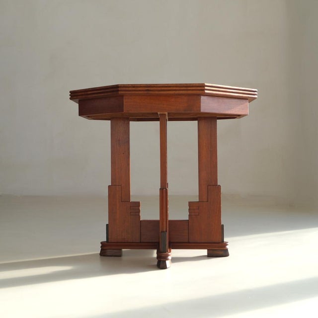 1920s Amsterdam School Expressionist Table with Octagonal Top, Netherlands, 1920s For Sale - Image 5 of 17