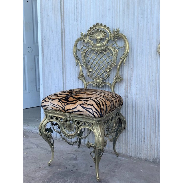 Pair of fine bronze Louis XVI style side chairs. This is a simply magnificent pair of Maison Jansen fashioned solid bronze...
