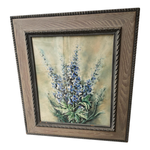 Mid 20th Century Vintage Ornate Oak Framed Artist Signed Floral Still Life Watercolor Painting