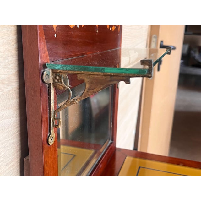 1900s, Art Nouveau Pair of Walnut Nightstands with Crest and Glass Shelve For Sale - Image 9 of 18