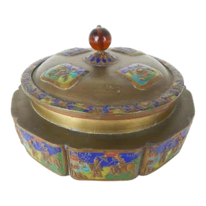 Early 20th Century Chinese Brass Enameled Box With Turquoise Blue Interior