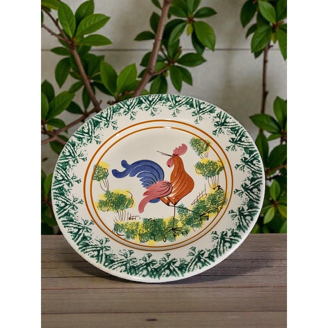 This vintage rustic Italian hand-painted rooster wall hanging plate from Tuscany is a unique and decorative collector's...