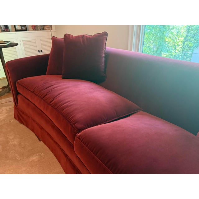 Maroon Mid Century Rolled-Arm Curved Sofa For Sale - Image 8 of 10