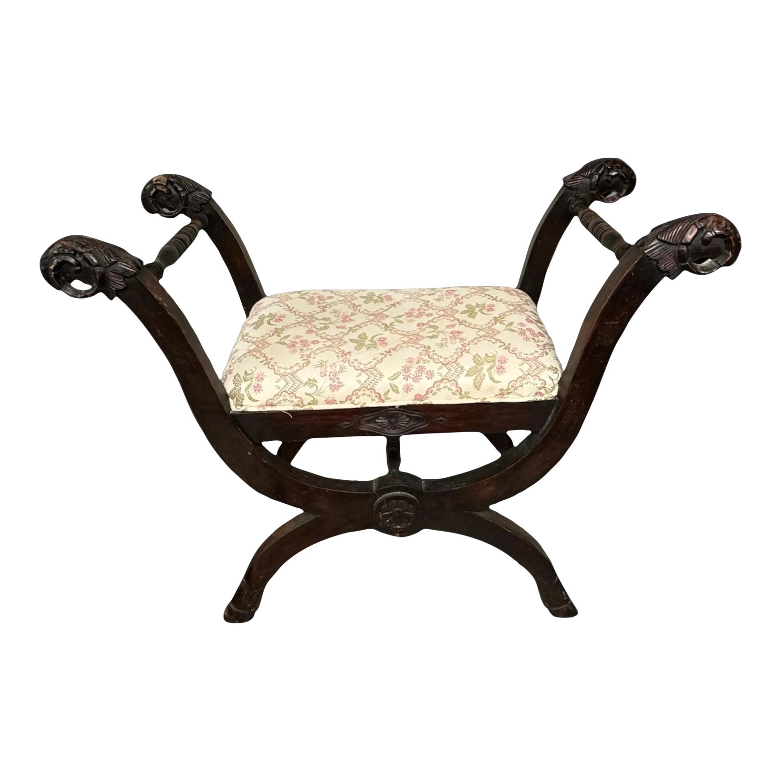 Mid 20th Century Vintage Mahogany Slipper Bench Footstool With Figural ...