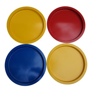 1970s Mid Century Modern Gunnar Cyren for Dansk Primary Color Stacking Dinner Plates - Set of 4 For Sale